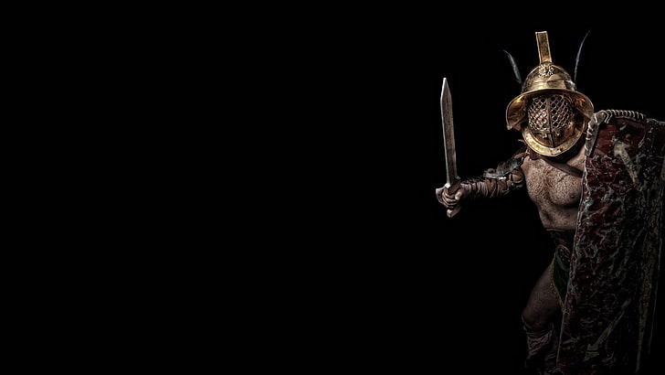 gladiator character wallpaper, armor, helmet, shield, The murmillo, HD wallpaper