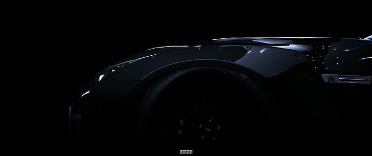 CROWNED, Need for Speed, Nissan GTR, black background, dark