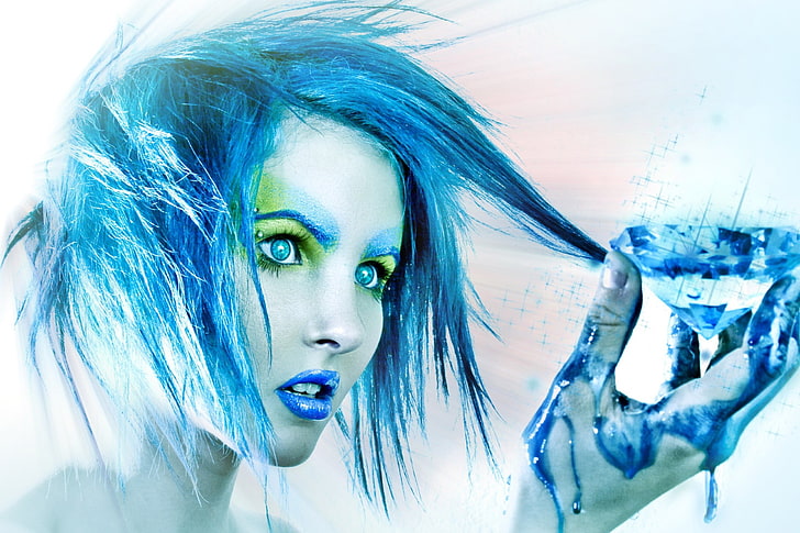 woman with blue hair wallpaper, women, face, one person, portrait, HD wallpaper
