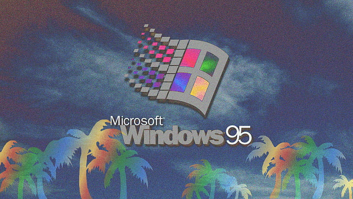 vaporwave, 1990s, Windows 95, palm trees, Microsoft
