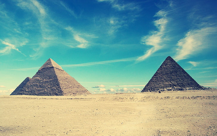two pyramids, Egypt, sand, clouds, sky, history, the past, ancient, HD wallpaper
