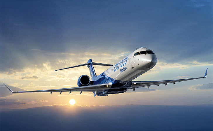white and blue airliner, Bombardier, New Aircraft, CRJ 1000 Next Gen, HD wallpaper