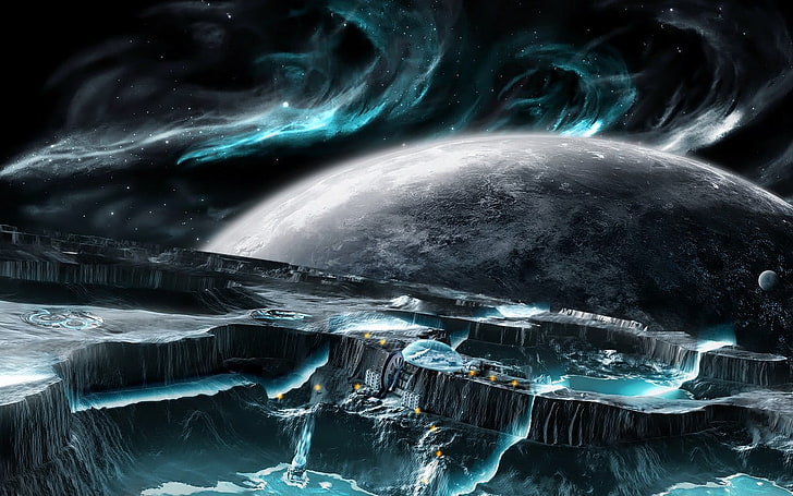 two planets with moon digital artwork, space, science fiction, HD wallpaper
