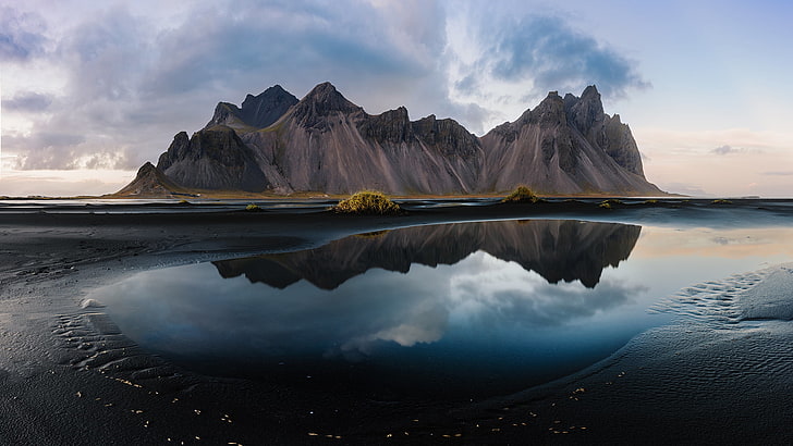 body of water, landscape, sand, mountains, Iceland, Vestrahorn