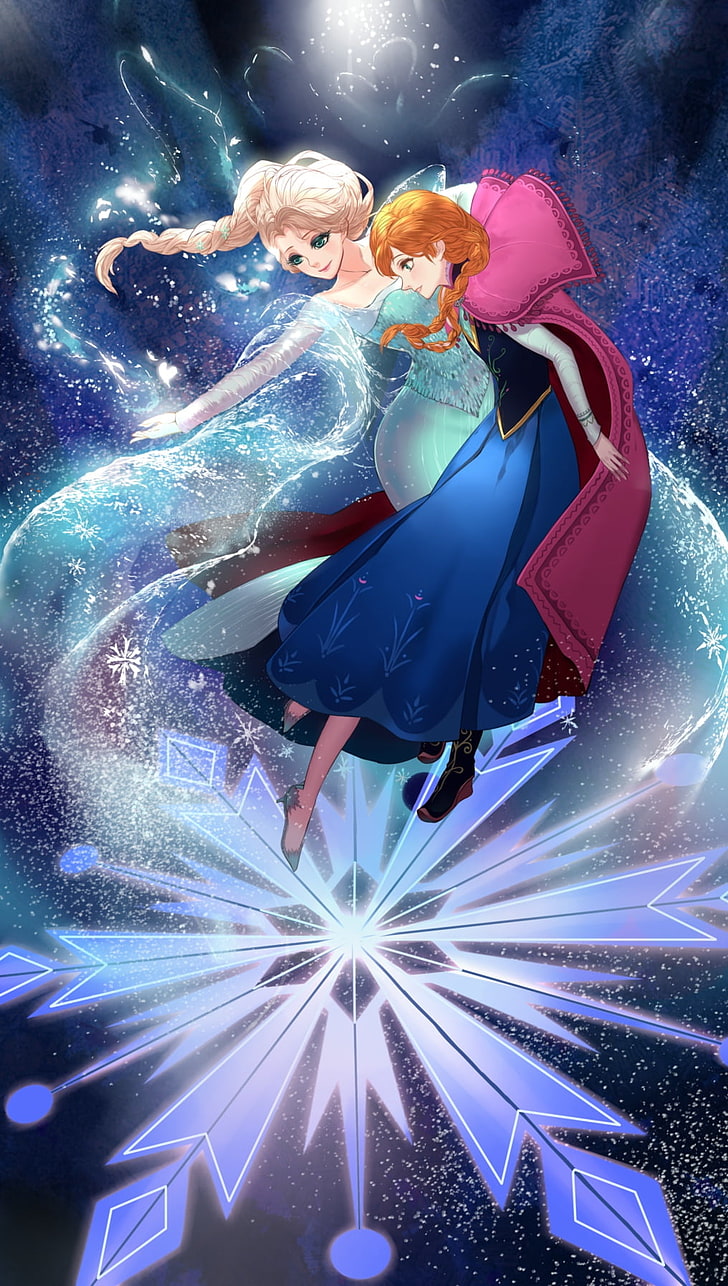 cartoon, Frozen (movie), fan art, Princess Elsa, Princess Anna, HD wallpaper