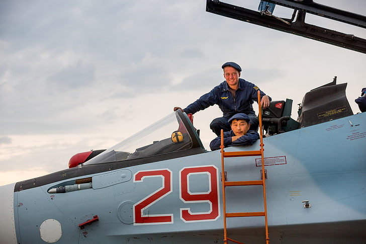 sukhoi Su-30, military aircraft, real people, men, portrait