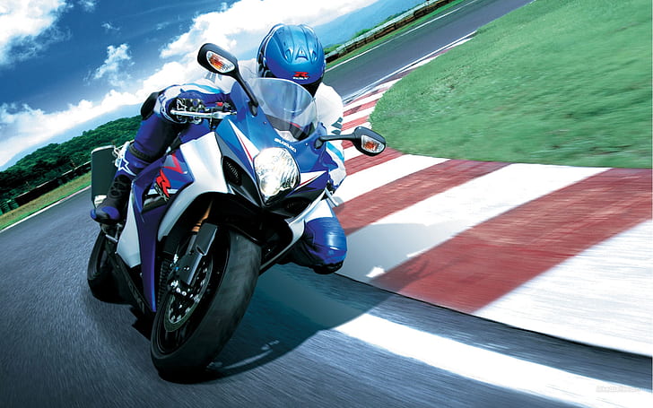 Suzuki GSX - R 1000, blue and white suzuki gsx r, race, sport, HD wallpaper