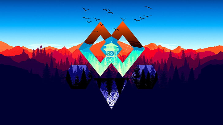 Video Game, Firewatch, Abstract, Mountain, Polyscape, sky, blue
