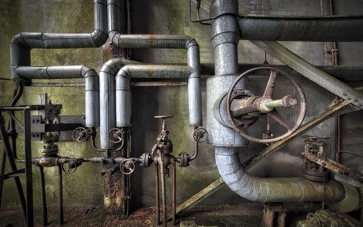 metal, pipes, pipe - tube, industry, factory, machinery, pipeline, HD wallpaper