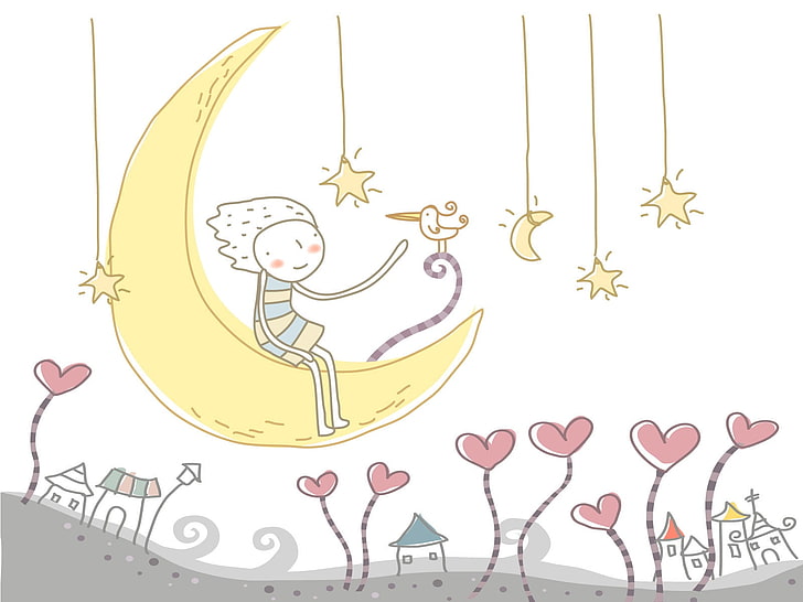 HD wallpaper: moon illustration, heart, light, cartoon, vector, happiness,  illustrations And Vector Art | Wallpaper Flare