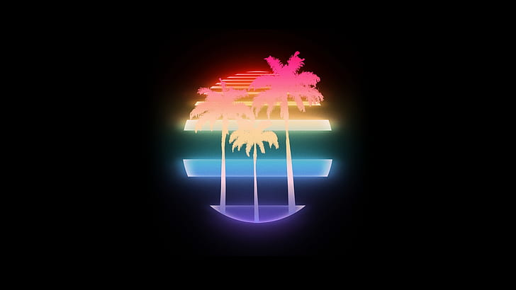 Music, Neon, Palm trees, Background, Electronic, Synthpop, Darkwave, HD wallpaper