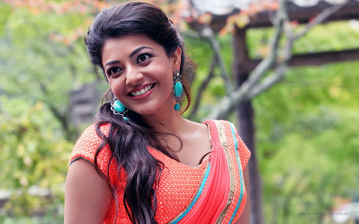 Kajal Jilla Movie, women's orange sleeveless dress, HD wallpaper