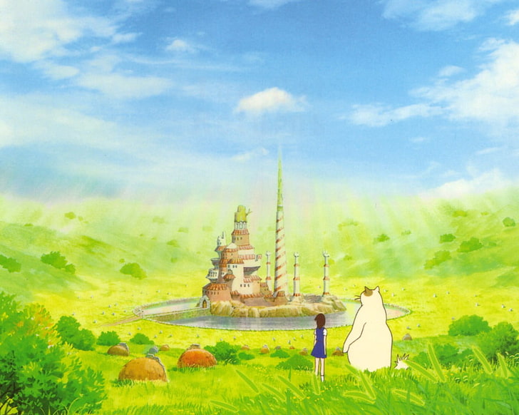 anime, Studio Ghibli, cloud - sky, grass, plant, religion, architecture