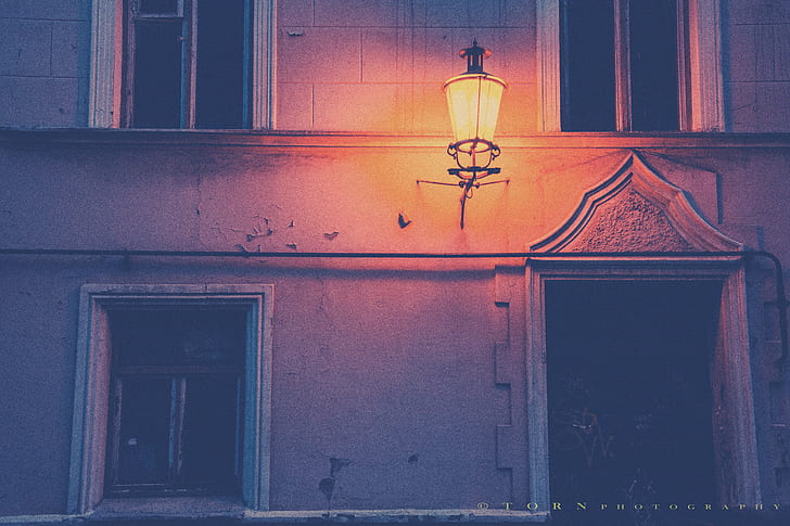 street light, night, town