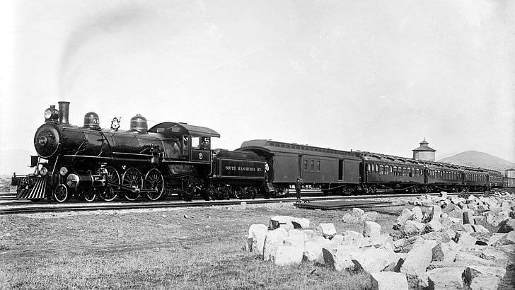 train, steam locomotive, monochrome, transportation, rail transportation, HD wallpaper