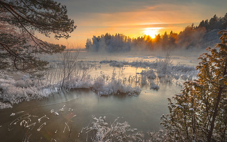 photo of lake during winter time, Frozen River, nikon  d600, nikkor, HD wallpaper