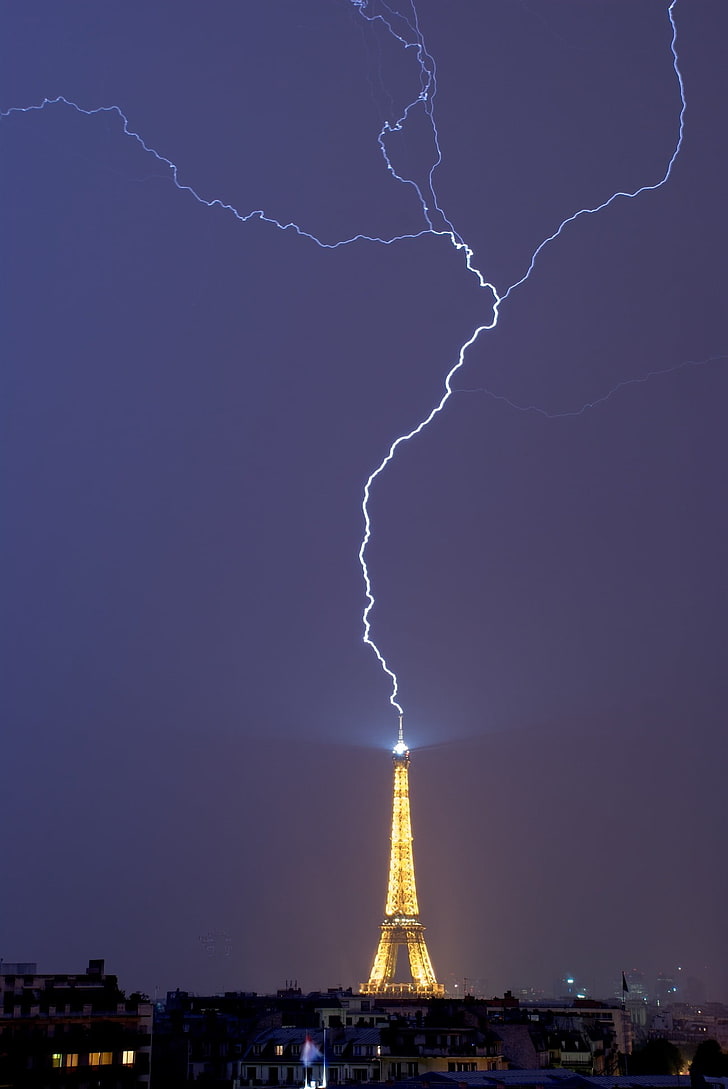 Eiffel Tower, landscape, night, lightning, Paris, cityscape, portrait display, HD wallpaper