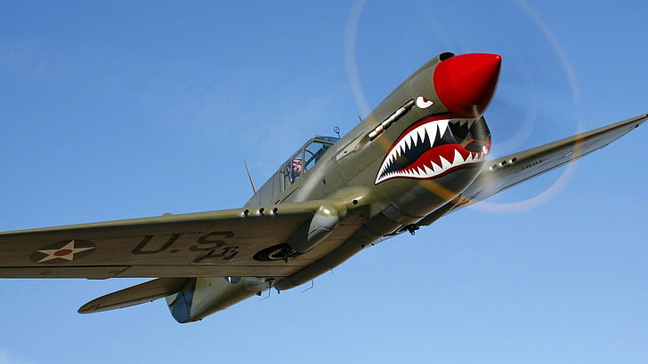 flying tigers, p-40, aviation, airplane, blue sky, warhawk, HD wallpaper