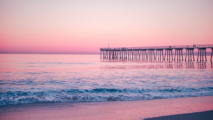 wave, pink sky, united states, california, hermosa beach, coast, HD wallpaper