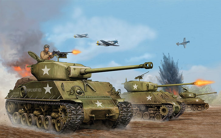 three green battle tanks illustration, art, USA, game, the, offensive, HD wallpaper