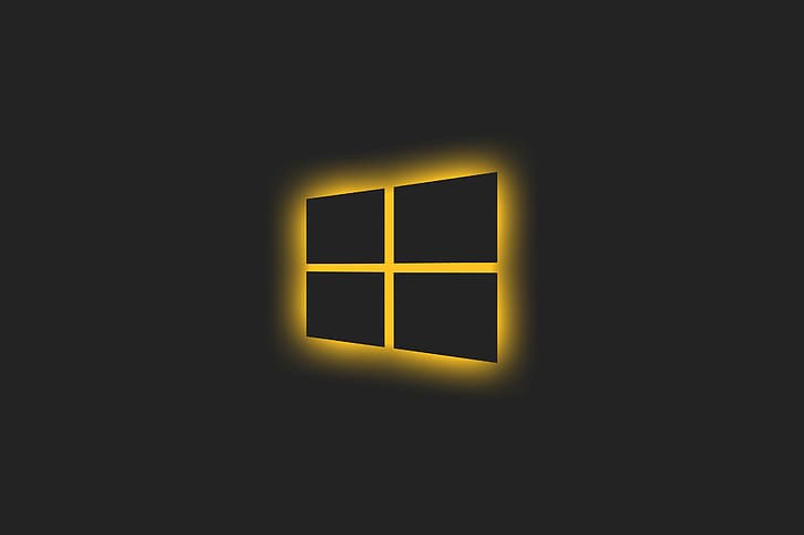 Microsoft, glowing, simple background, window, Windows 10, yellow HD wallpaper