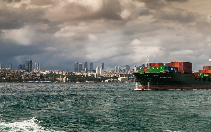 Turkey, Istanbul, city, cityscape, ship, container ship, sea, HD wallpaper