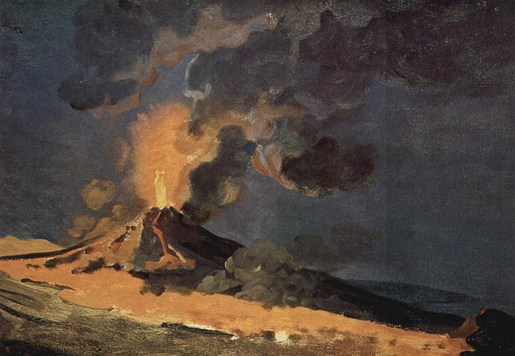 Joseph Wright, classic art, Mount Vesuvius, no people, environment