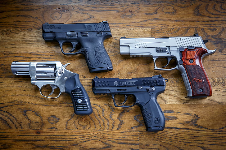 weapons, guns, Sig P226, Smith &amp; Wesson 9mm, Ruger SP101