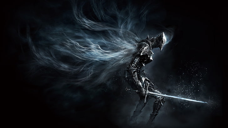 Dark Souls game illustration, character holding sword poster, HD wallpaper