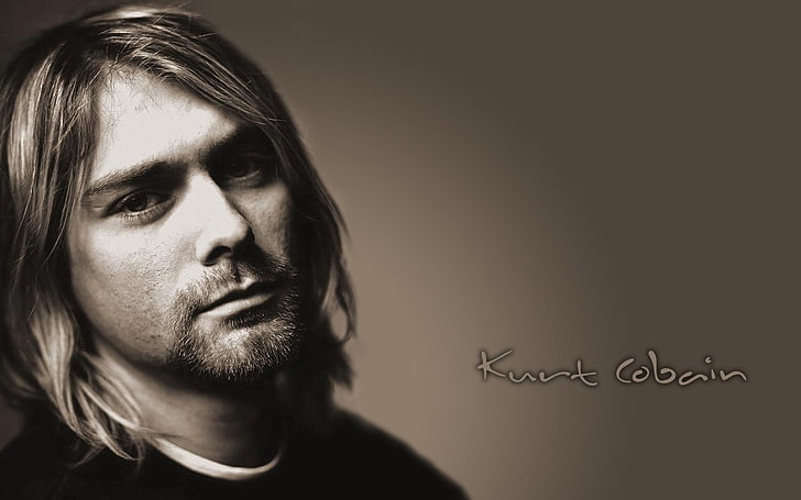 Kurt Cobain wallpaper, nirvana, face, hair, look, letters, people