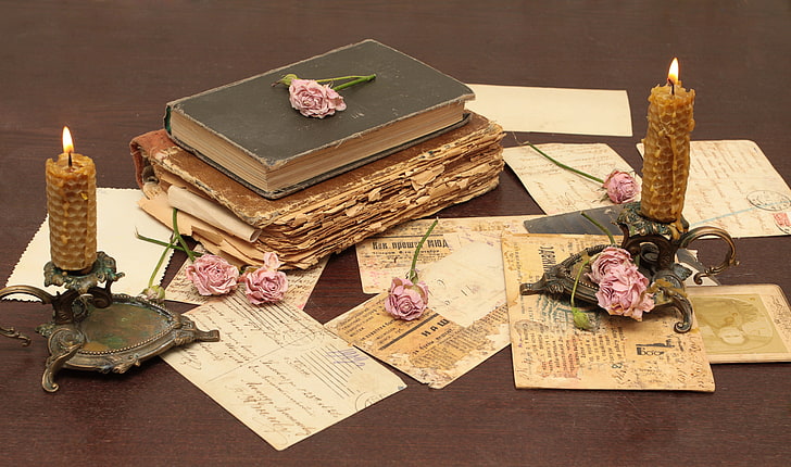 HD wallpaper: brown and black hardbound books, vintage, old, flowers, roses  | Wallpaper Flare