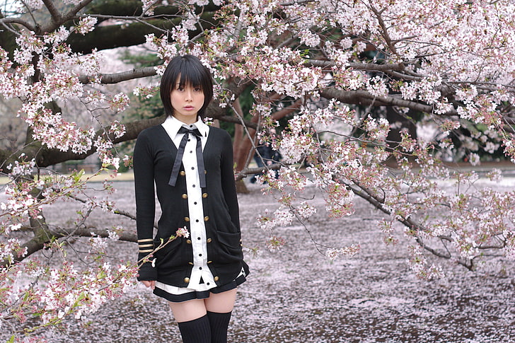 Ushijima Iiniku, Asian, women, model, school uniform, spring, HD wallpaper