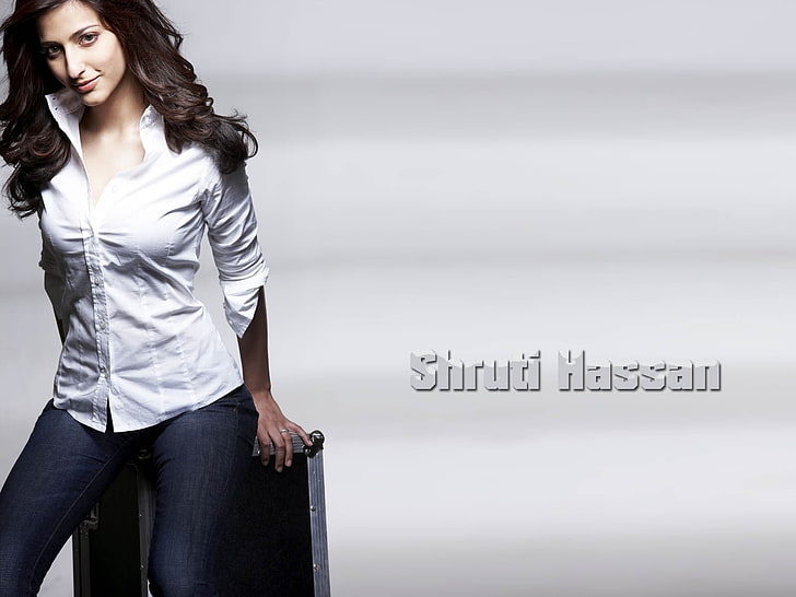 Shruti Hassan In White Shirt, women's white button-up long-sleeved top