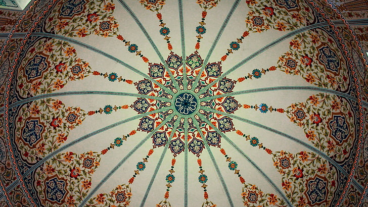 white, green, red, and black dome-shaped ceiling, Pakistan, artwork