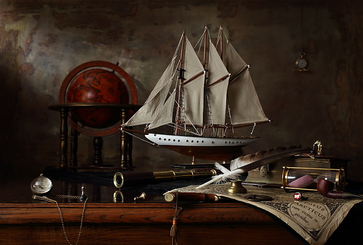 ship, map, sailboat, still life, globe, history, Mercator, Still life with sailing ship