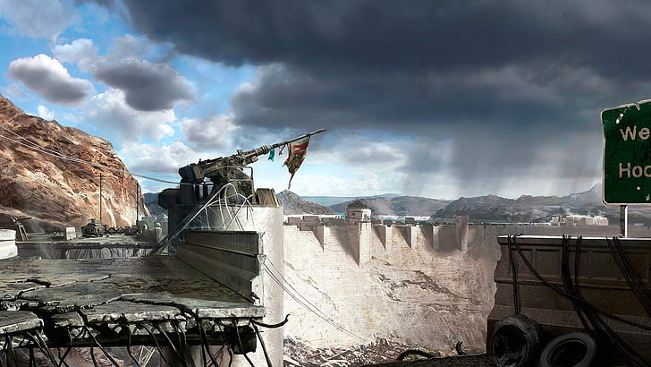 artillery o tower near concrete walls, Fallout: New Vegas, video games, HD wallpaper