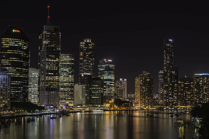 architectural photography of high-rise buildings near the body of water, brisbane, brisbane