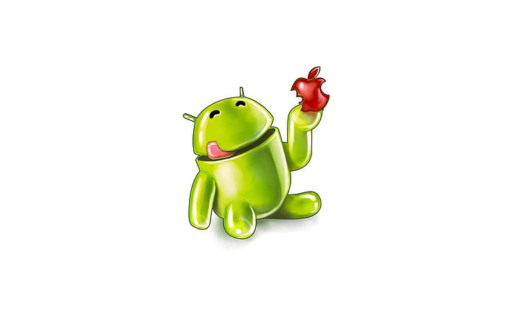 Android Eating Apple, android fantasy, background, tech, technology, HD wallpaper