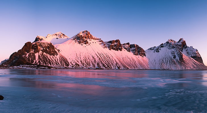 Pink Sunrise, Vestrahorn Mountains, Iceland, Europe, Travel, Nature, HD wallpaper