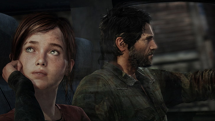 man driving beside facing palm girl illustration, The Last of Us, HD wallpaper