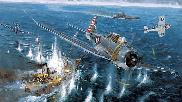 gray seaplane, World War II, McDonnell Douglas, Dauntless, Dive bomber, HD wallpaper