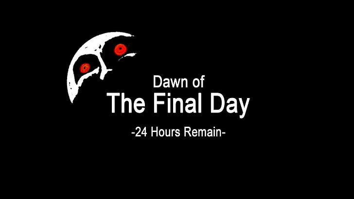 Dawn of The Final Day text, The Legend of Zelda, Moon, black background, HD wallpaper