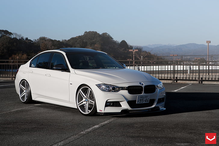 white BMW F30 sedan, car, tuning, vossen, 3 Series, Vossen Wheels, HD wallpaper