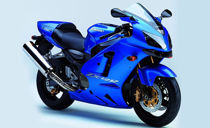 Kawasaki Ninja ZX 12R, blue Kawasaki ZX-12R sports bike, Motorcycles, HD wallpaper