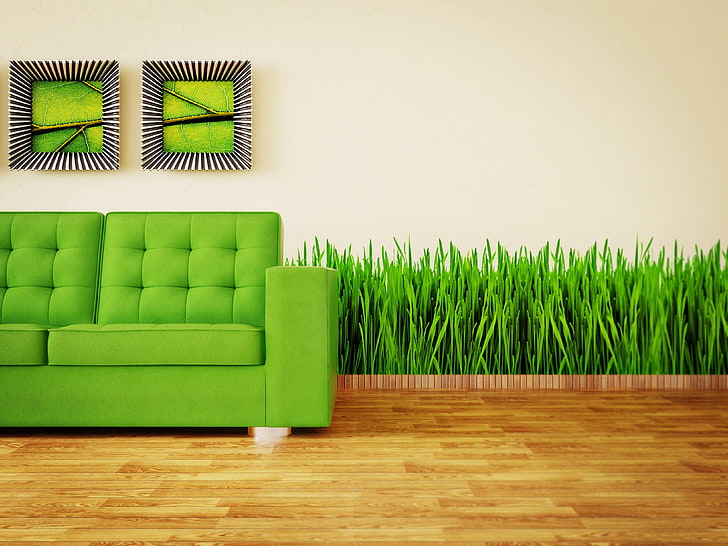 HD wallpaper: green grass, couch, interior design, paintings, green Color,  sofa | Wallpaper Flare