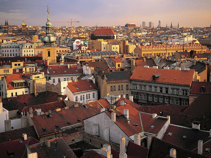Prague, Czech Republic, rooftops, cityscape, bird's eye view