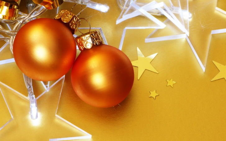 New Year, snow, Christmas ornaments, stars, christmas decoration, HD wallpaper