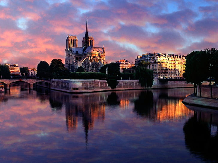Notre Dame at Sunrise Paris France, HD wallpaper