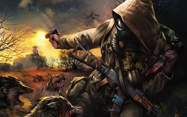 video games stalker blood mutant dogs weapons chernobyl artwork knives ak47 1920x1200  Animals Dogs HD Art