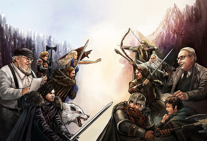 dragon, elf, wolf, MAG, dwarf, art, Daenerys Targaryen, Aragorn, HD wallpaper